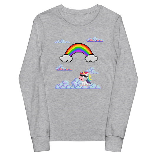 Youth long sleeve pixel rainbow tee