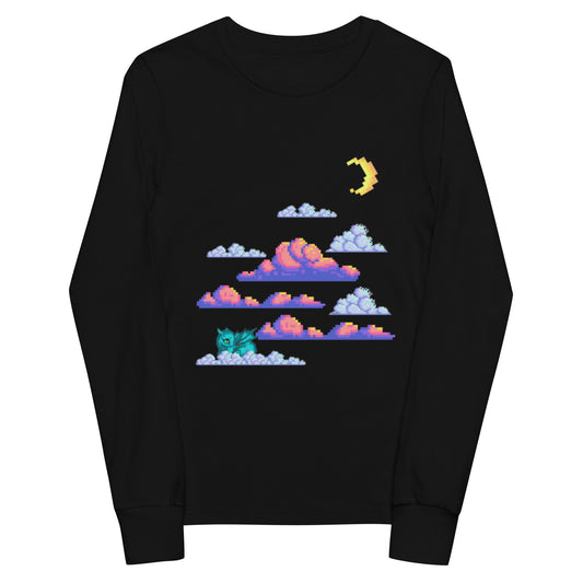 Youth long sleeve pixel clouds tee