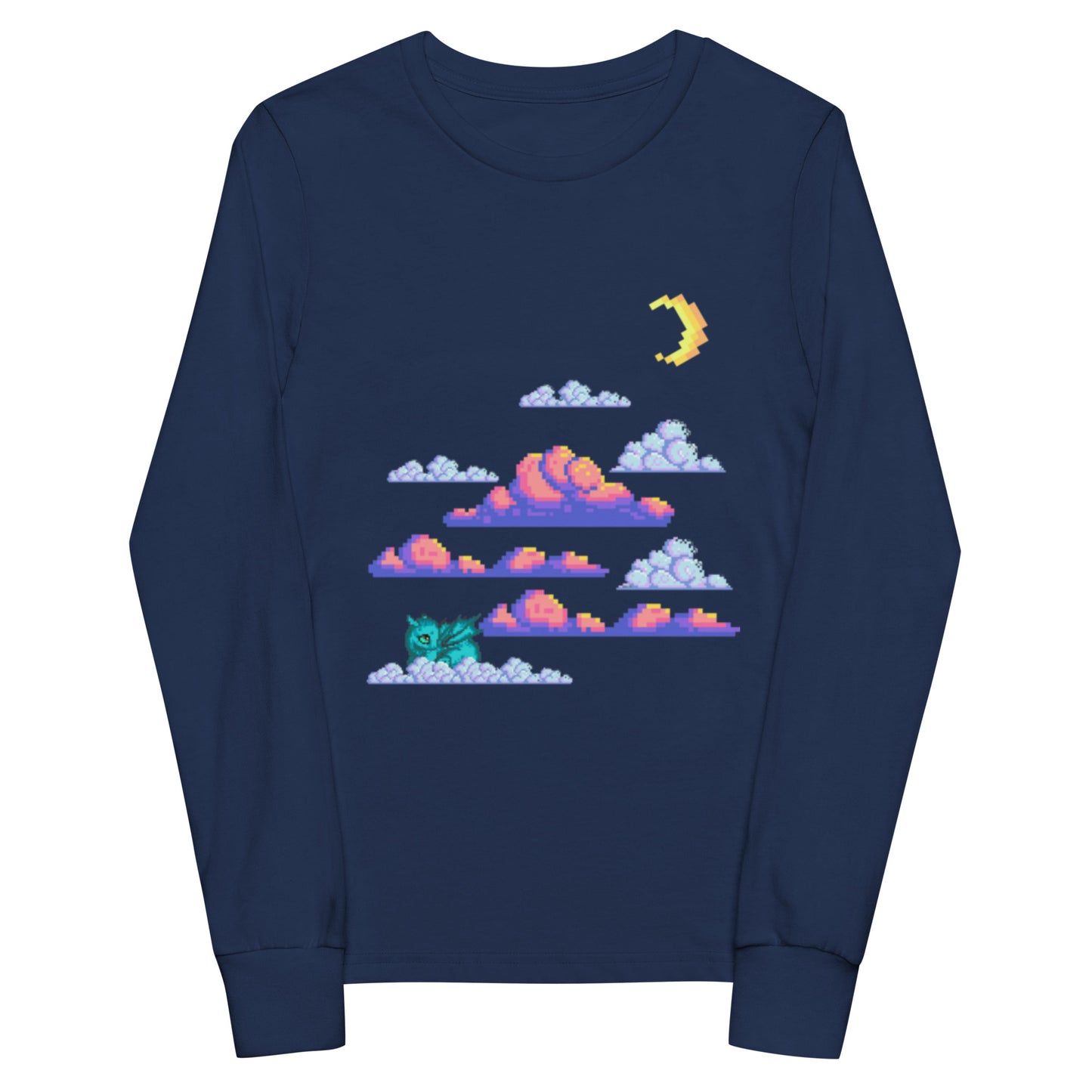 Youth long sleeve pixel clouds tee
