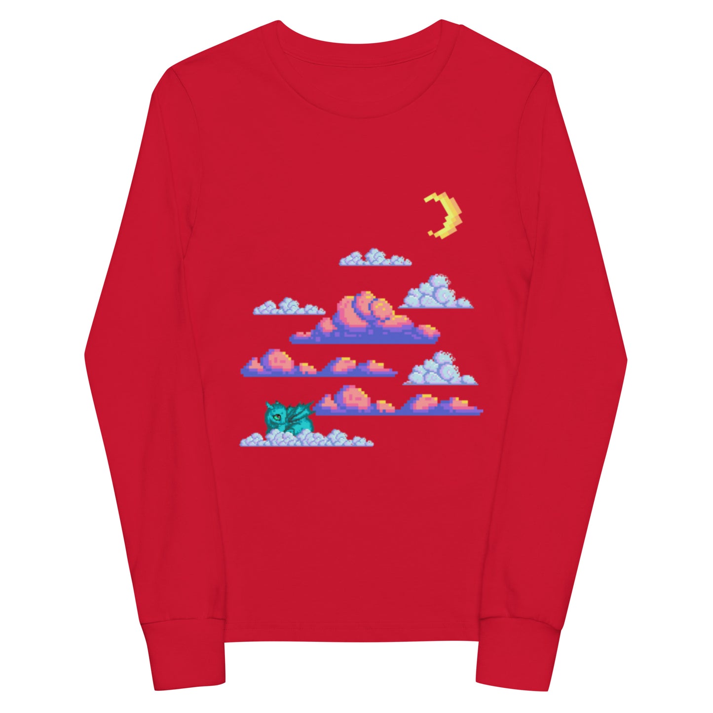 Youth long sleeve pixel clouds tee