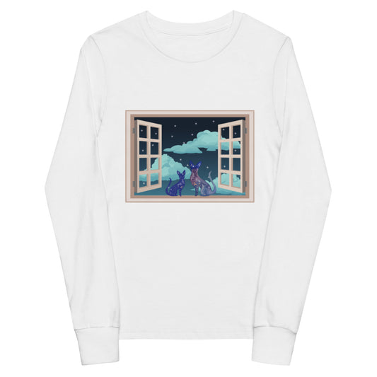 Youth long sleeve window cats tee